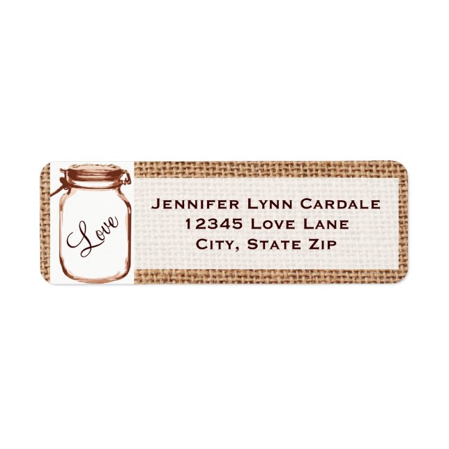 Rustic Mason Jar Burlap Wedding Address Labels (Vorne)