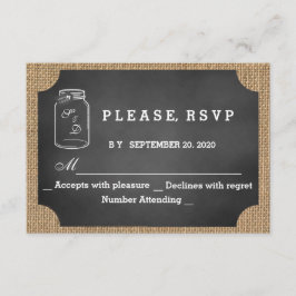 Rustic Mason Jar Chalkboard Burlap Wedding RSVP