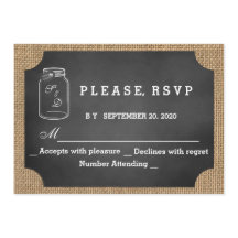 Rustic Mason Jar Chalkboard Burlap Wedding RSVP