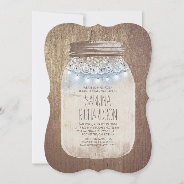 Rustic Mason Jar Dusty Blue Brautparty Einladung (Vorderseite)