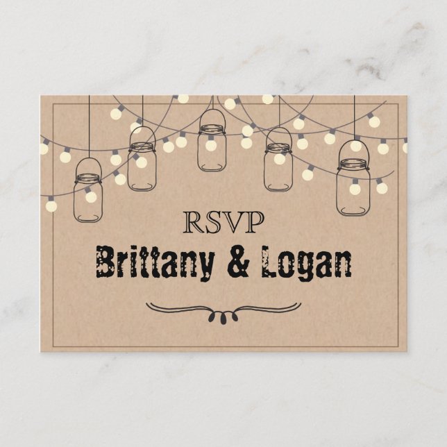 Rustic Mason Jar Eloption Postcard RSVP Karte (Vorderseite)