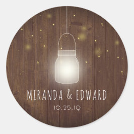 Rustic Mason Jar Fireflies Gastgeschenk Hochzeit Runder Aufkleber