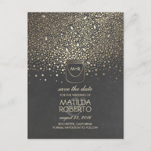 Rustic Mason Jar Fireflies Gold Save the Date Ankündigungspostkarte