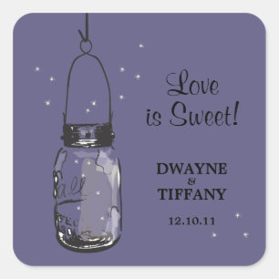 Rustic Mason Jar & Fireflies Quadratischer Aufkleber