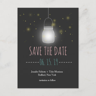 Rustic Mason Jar Fireflies Save the Date Ankündigungspostkarte
