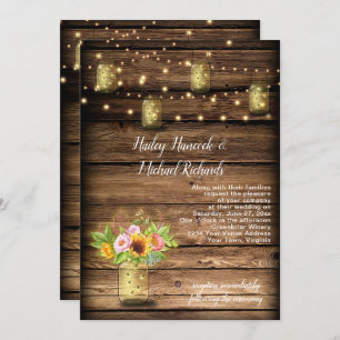 Rustic Mason Jar Fireflies Sonnenblumen String Lig Einladung
