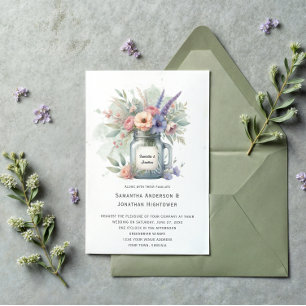 Rustic Mason Jar Floral Bouquet Wedding Einladung