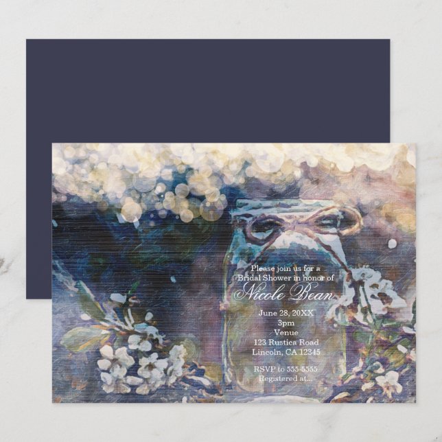 Rustic Mason Jar & Floral Wedding Einladung (Vorne/Hinten)