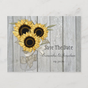 Rustic Mason Jar Gelbe Sonnenblumen Save the Date Ankündigungspostkarte