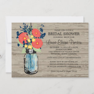 Rustic Mason Jar Gerber Daisies Brautparty Einladung