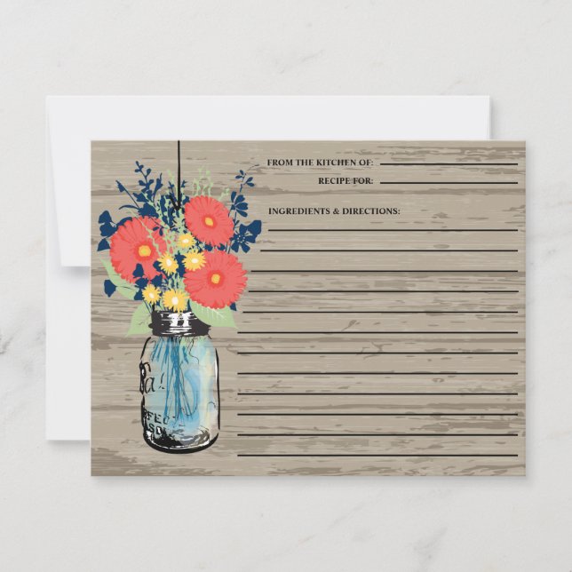 Rustic Mason Jar Gerber Daisies Recipe Card (Vorderseite)
