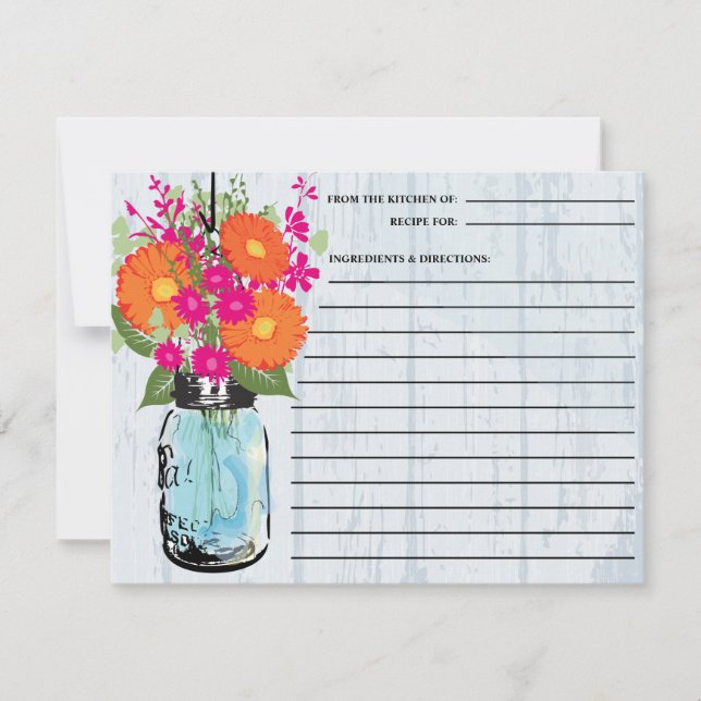 Rustic Mason Jar Gerber Daisies Recipe Card (Vorderseite)