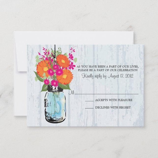 Rustic Mason Jar & Gerber Daisies UAWG RSVP Karte (Vorderseite)