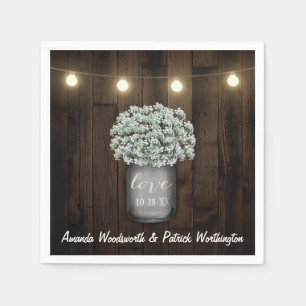 Rustic Mason Jar + Gipskraut Wedding Napkins Serviette