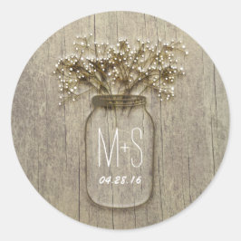 Rustic Mason Jar Gipskraut Wedding Runder Aufkleber