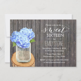 Rustic Mason Jar Hydrangea Barnholz Süß 16 Einladung
