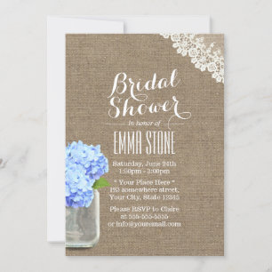 Rustic Mason Jar Hydrangea Burlap Brautparty Einladung