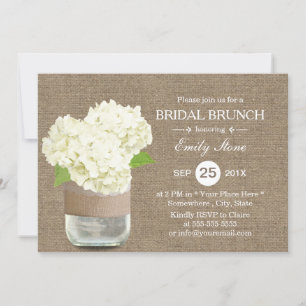 Rustic Mason Jar & Hydrangea Burlap Bridal Brunch Einladung