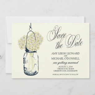 Rustic Mason Jar Hydrangrea Save the Date Einladung