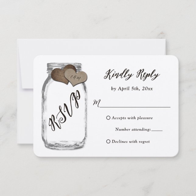 Rustic Mason Jar Kraft Papier Hochzeit RSVP (Vorderseite)