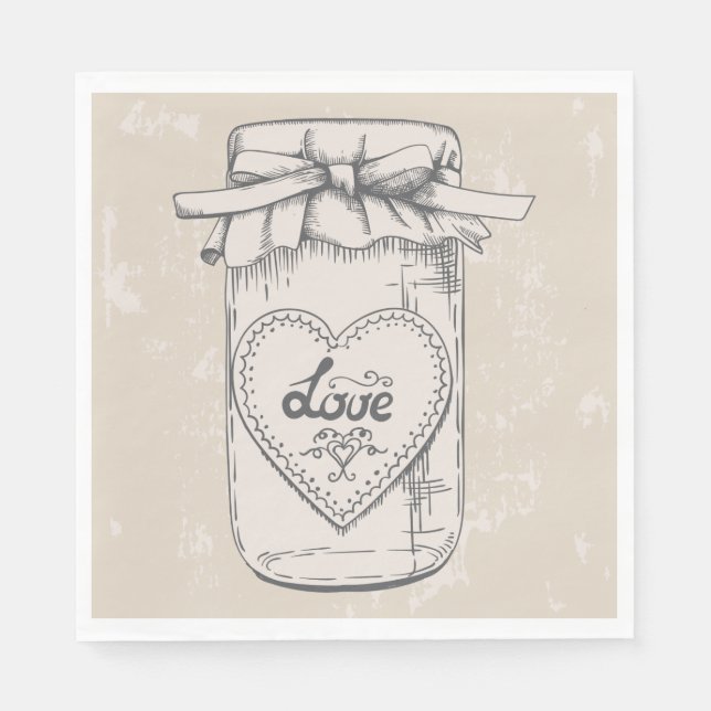 Rustic Mason Jar Liebe Heart Tan Brown Wedding Serviette (Vorderseite)