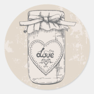 Rustic Mason Jar Liebe Hearts Tan Wedding Runder Aufkleber