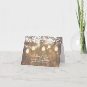 Rustic Mason Jar Lights and Lace Wedding Vielen Da Dankeskarte
