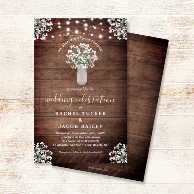 Rustic Mason Jar Lights Budget Hochzeit Einladung (Von Creator hochgeladen)