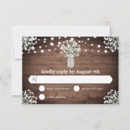 Rustic Mason Jar Lights Budget Wedding RSVP Card Karte