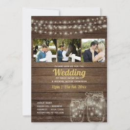 Rustic Mason Jar Lights FOTO COLLAGE Wedding Einladung
