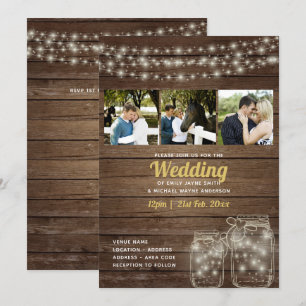Rustic Mason Jar Lights FOTO COLLAGE Wedding Einladung