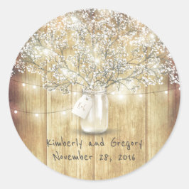 Rustic Mason Jar Lights Gipskraut Wedding Runder Aufkleber