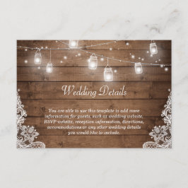 Rustic Mason Jar Lights Lace Wedding Details Begleitkarte