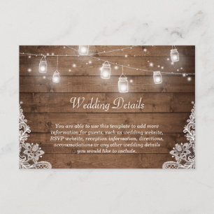 Rustic Mason Jar Lights Lace Wedding Details Begleitkarte