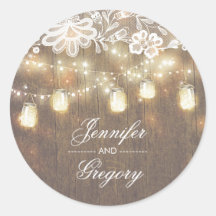 Rustic Mason Jar Lights Lace Wood Wedding