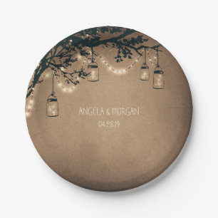 Rustic Mason Jar Lights Tree Wedding Pappteller