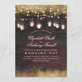 Rustic Mason Jar Lights und Gold Glitzer Wedding Einladung