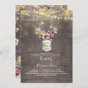 Rustic Mason Jar Mauve and Gold Graduation Party Einladung