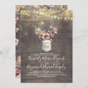 Rustic Mason Jar Mauve und Gold Engagement Party Einladung