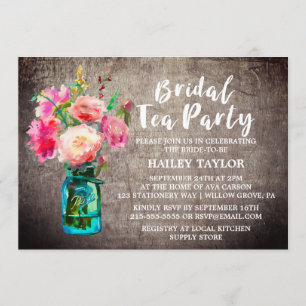 Rustic Mason Jar mit Blume Bridal Tee Party Einladung