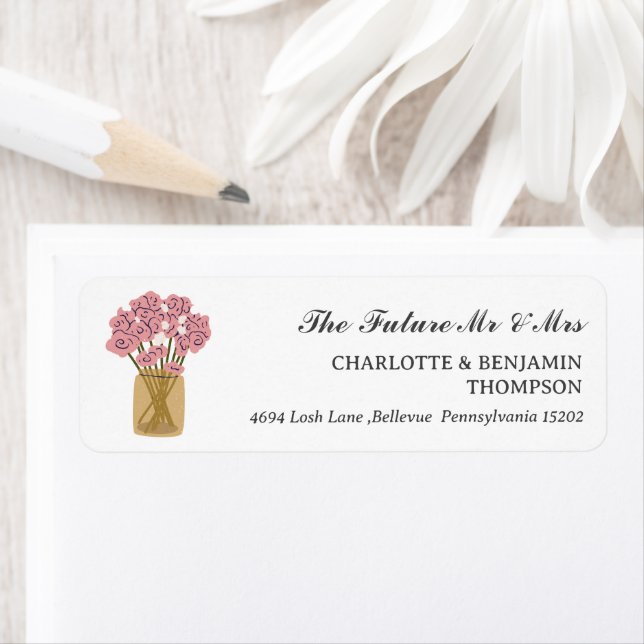 Rustic Mason Jar Mr. and Mrs Wedding Rücksendeadre (Insitu)