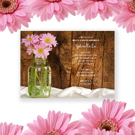 Rustic Mason Jar Pink Daisies Barn Brautparty Einladung