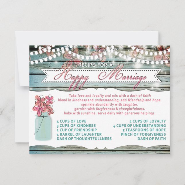 Rustic Mason Jar Rezept für eine große Ehekarte (Vorderseite)
