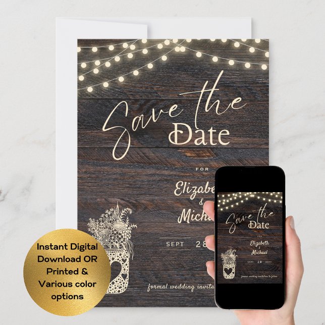 Rustic Mason Jar Save the Date digital und gedruck Einladung (Von Creator hochgeladen)