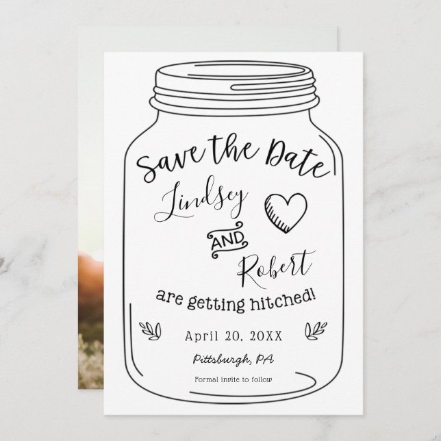Rustic Mason Jar Save the Date mit Foto Einladung (Vorne/Hinten)