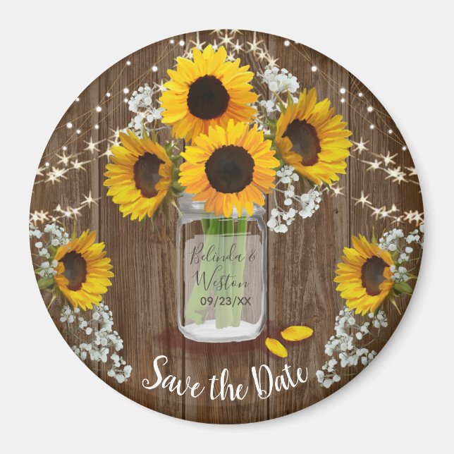 Rustic Mason Jar Sonnenblume Save the Date Hochzei Magnet (Vorne)
