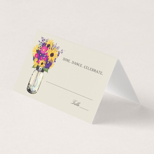 Rustic Mason Jar Sonnenblumen Hochzeiten Platzkart (Vorderseite)