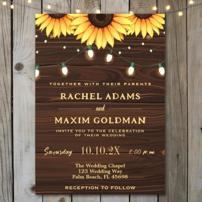 Rustic Mason Jar Sonnenblumen Lichter Hochzeit Einladung (Von Creator hochgeladen)