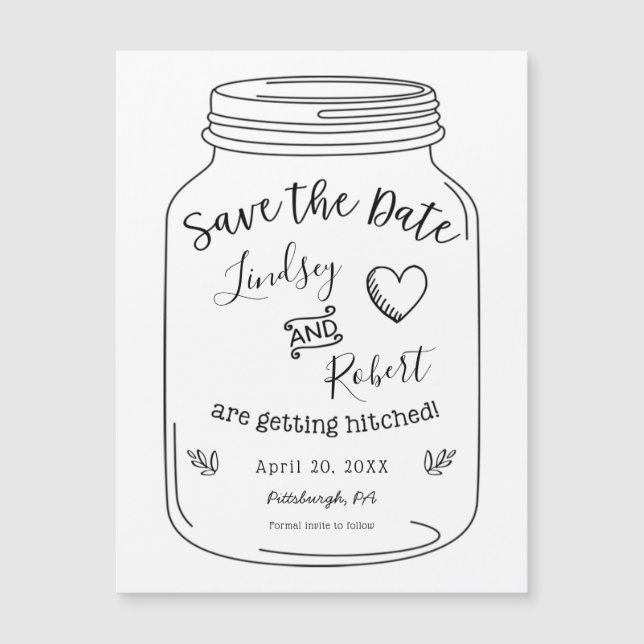 Rustic Mason Jar Speichern Sie das Date Magnet (Vorderseite)