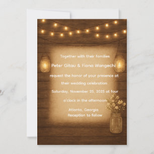Rustic Mason Jar String Lights Hochzeitseinladung Einladung